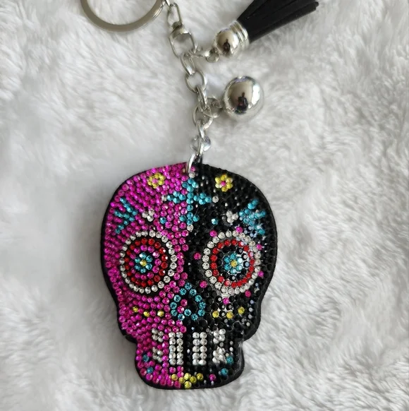 Colorful Skull Halloween Keychain with Tassel Bag Charm - Picture 2 of 3